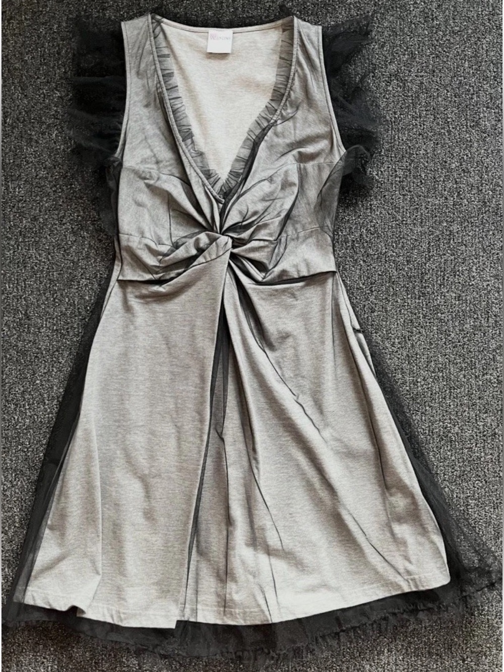 RED Valentino Grey Tulle Sleeveless Mini Dress Black Ruffle V-Neck Cotton Sz M - Picture 4 of 11